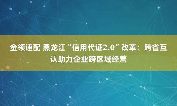 金领速配 黑龙江“信用代证2.0”改革：跨省互认助力企业跨区域经营